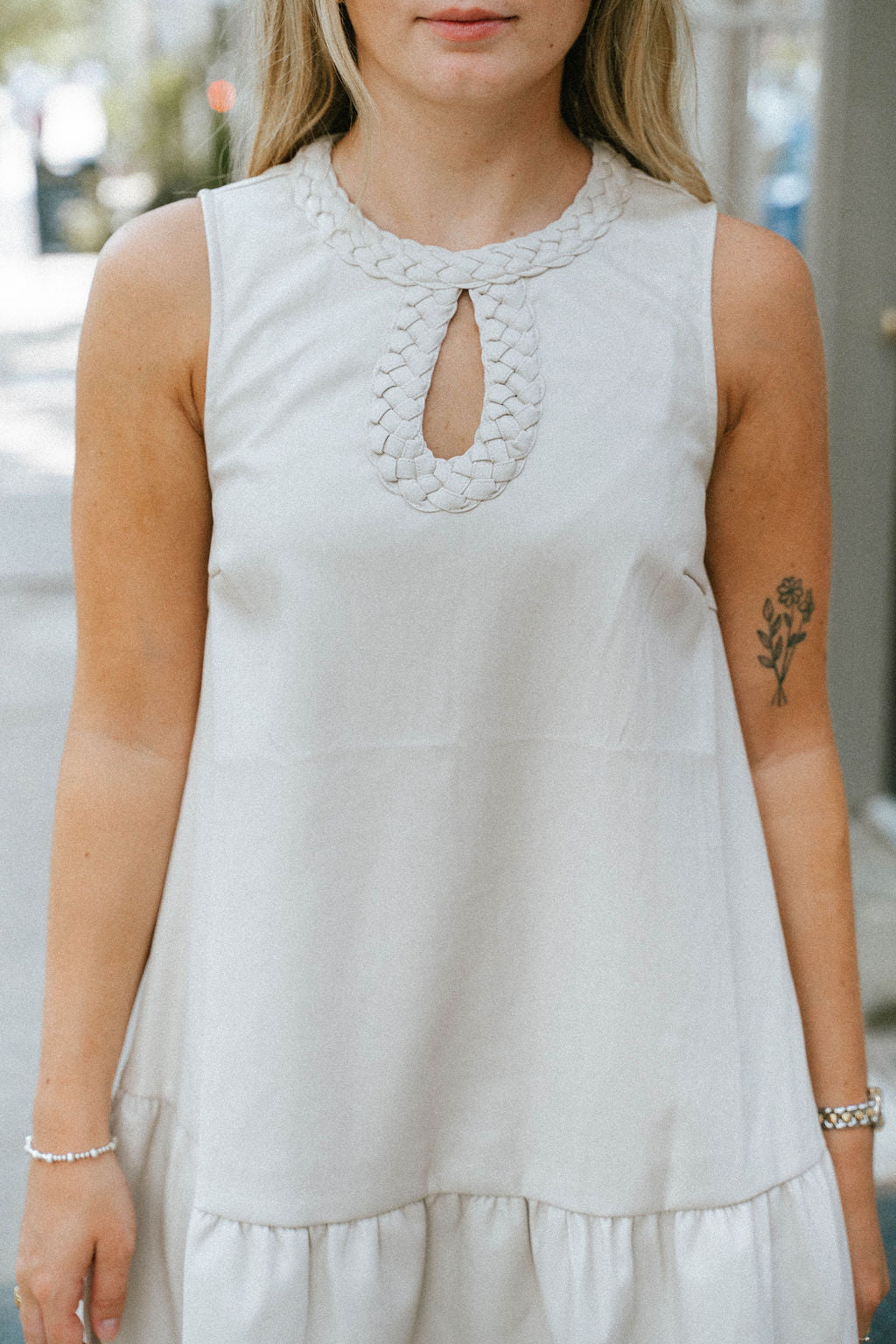 Stone Faux Leather Braided Sleeveless Mini Dress