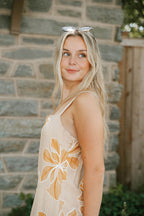 Beige Floral Embroidered Maxi Dress