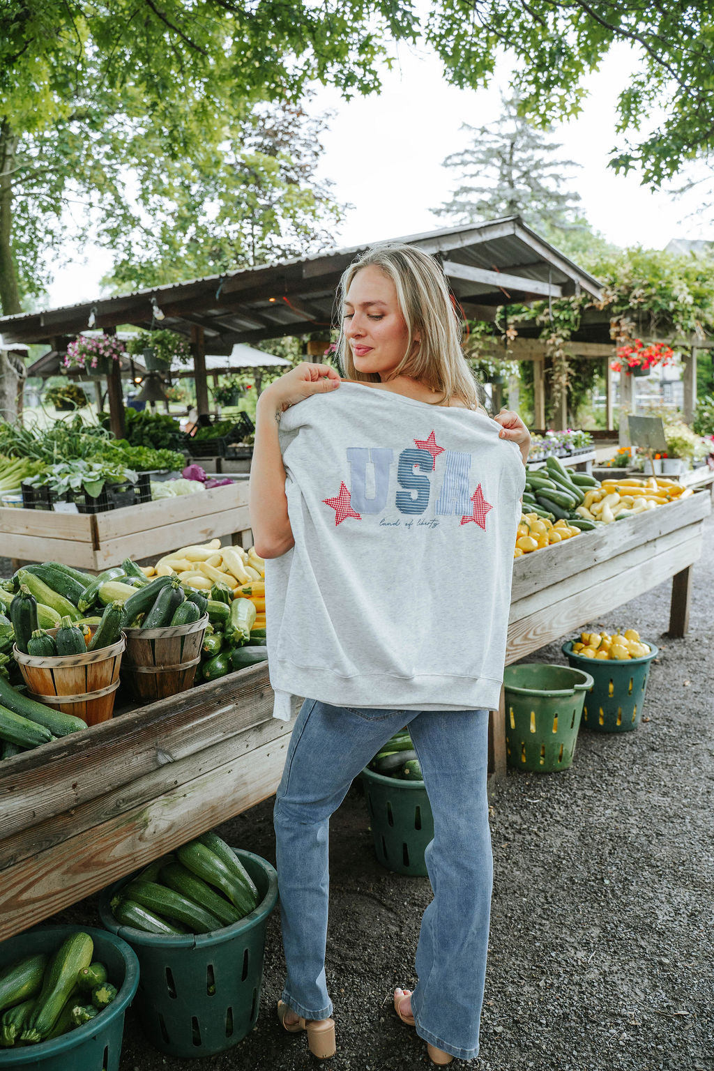 USA Patchwork Oversized Crewneck Top
