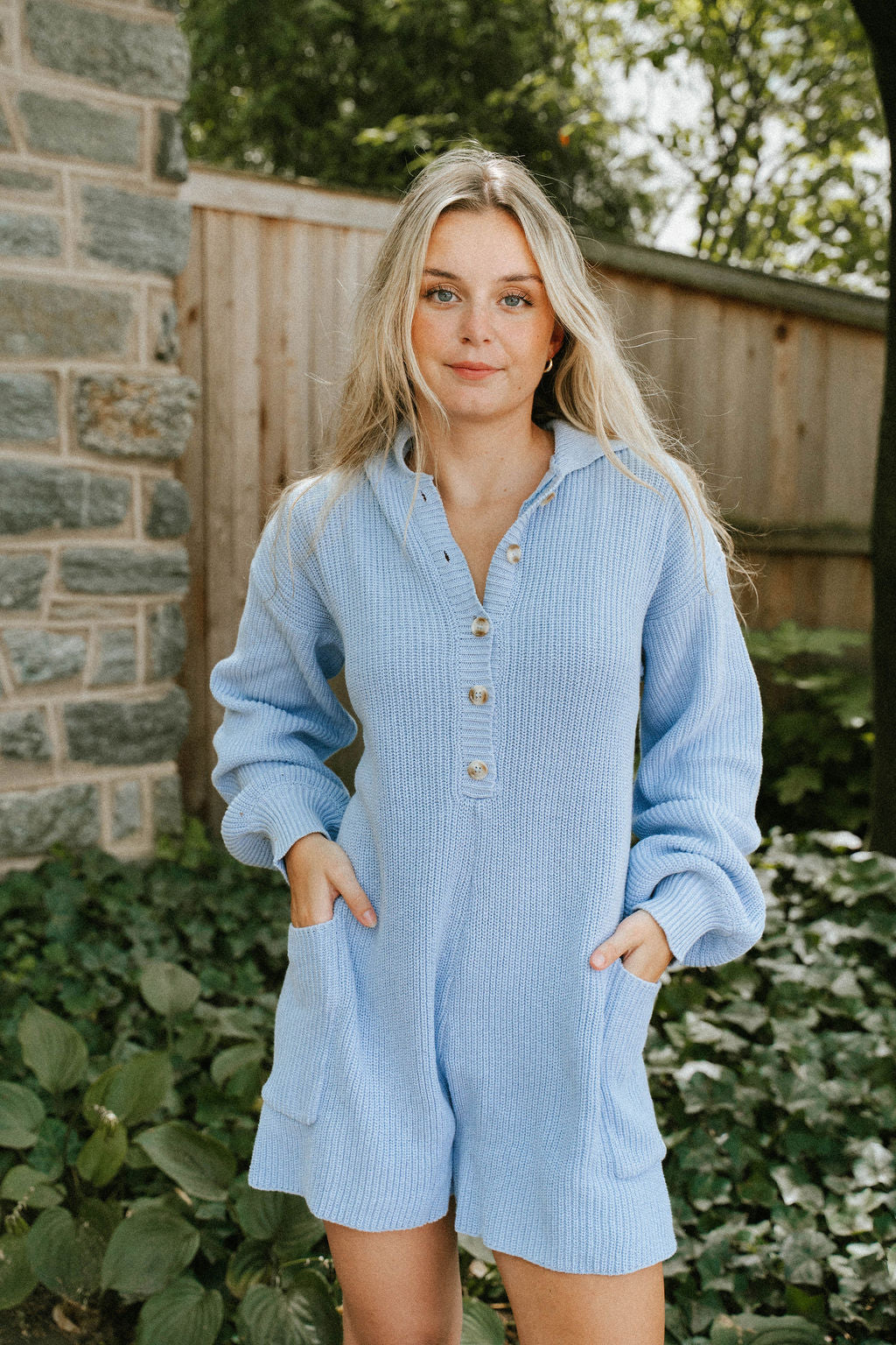 Cozy Chic Knit Romper – Light Blue