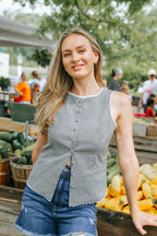 Plaid Crochet Trim Gingham Vest
