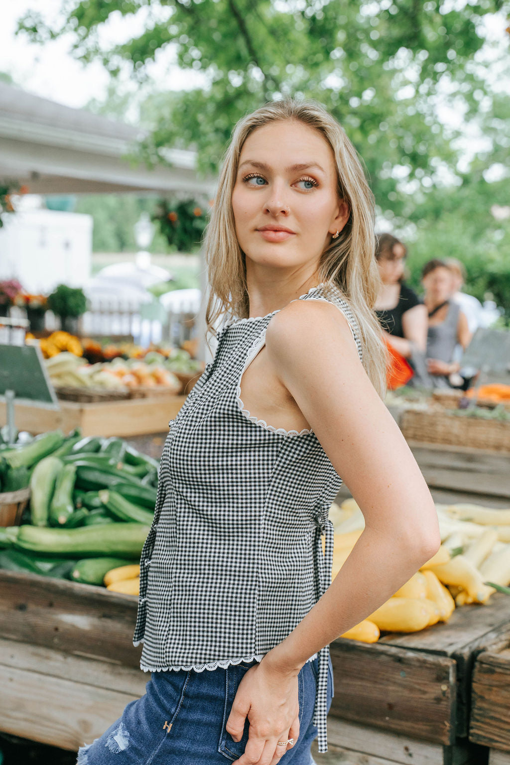 Plaid Crochet Trim Gingham Vest