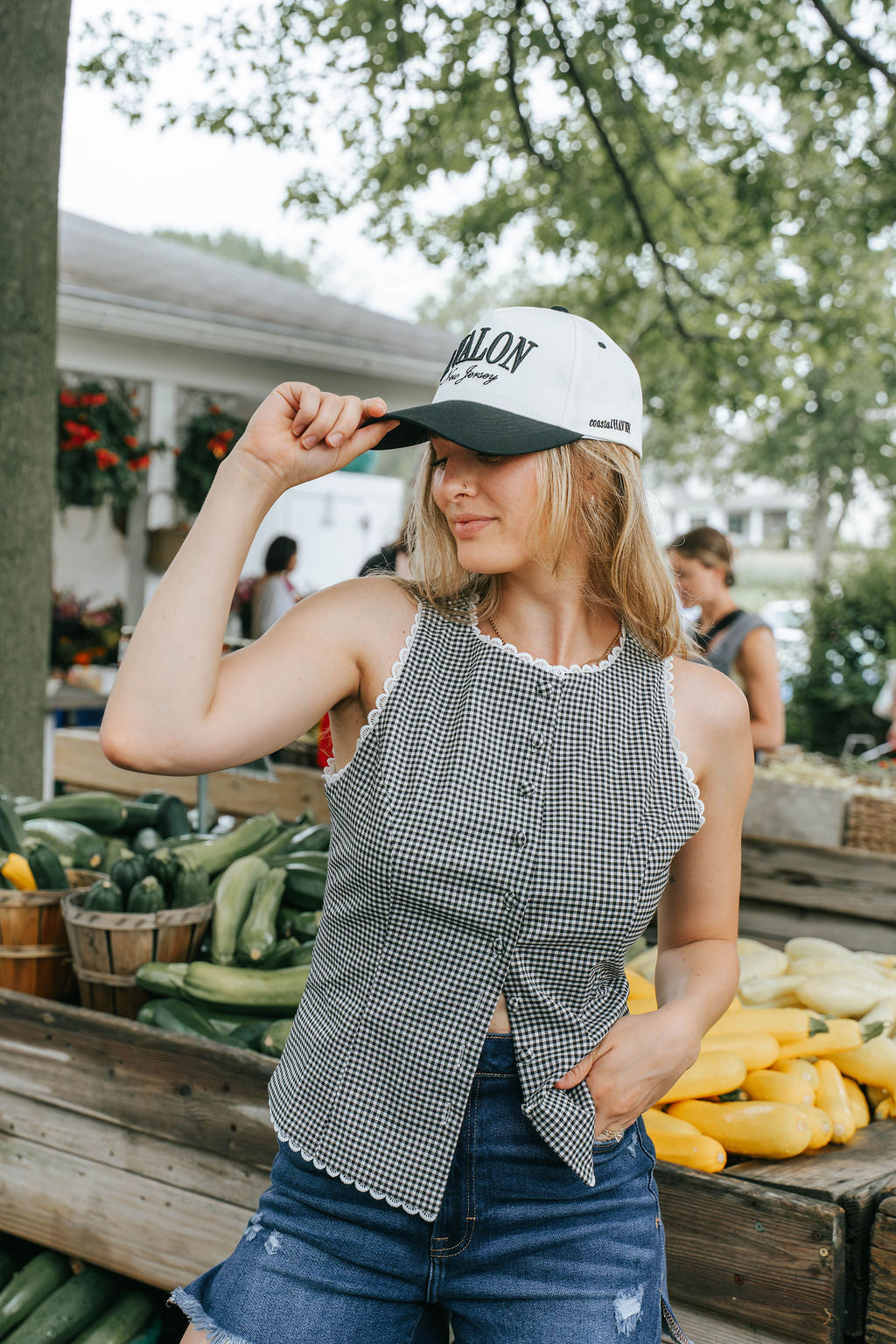 Plaid Crochet Trim Gingham Vest