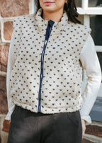 Cozy Love Sherpa Zip Vest – Ivory & Navy