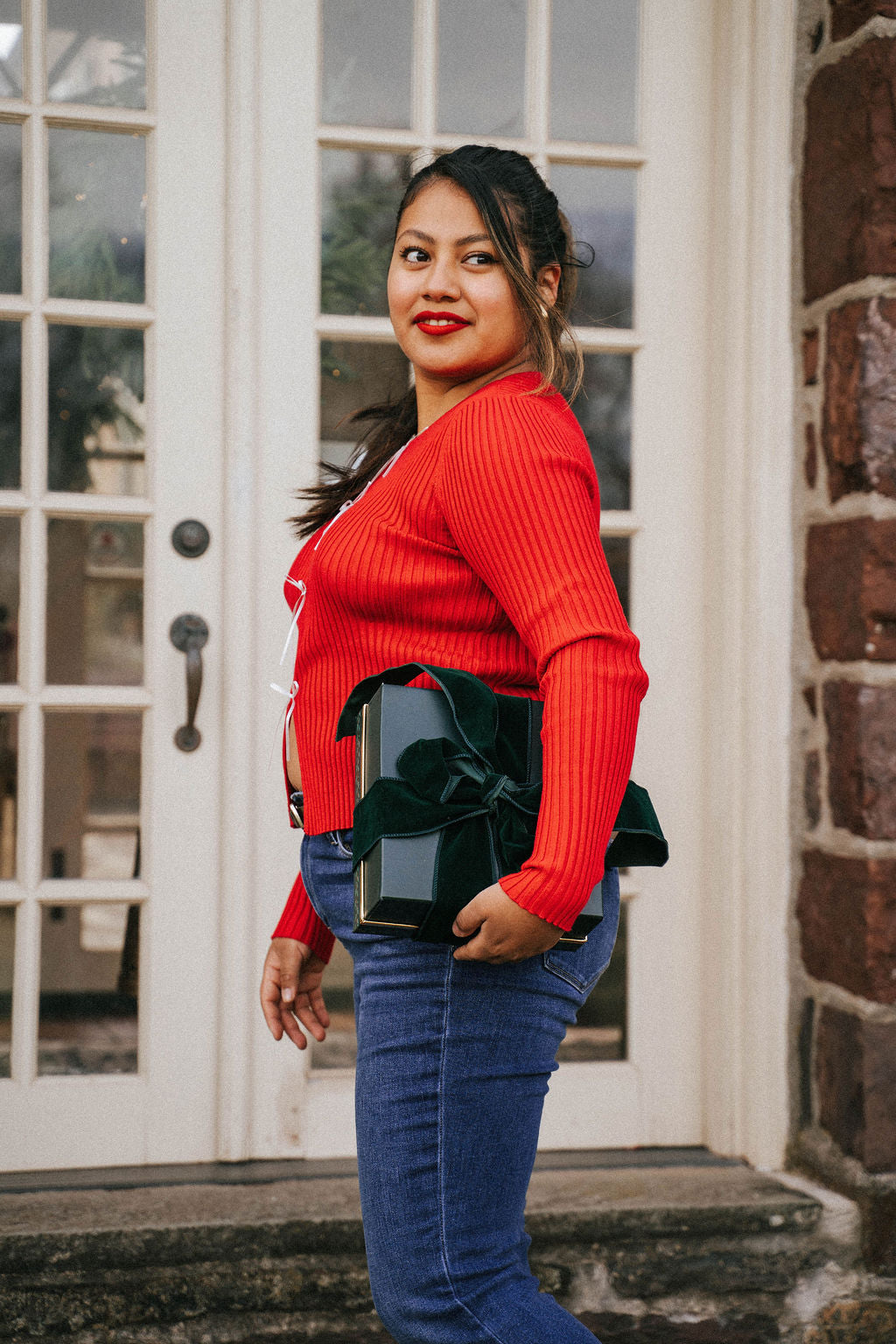 Alice Bow Cutout Top-Red