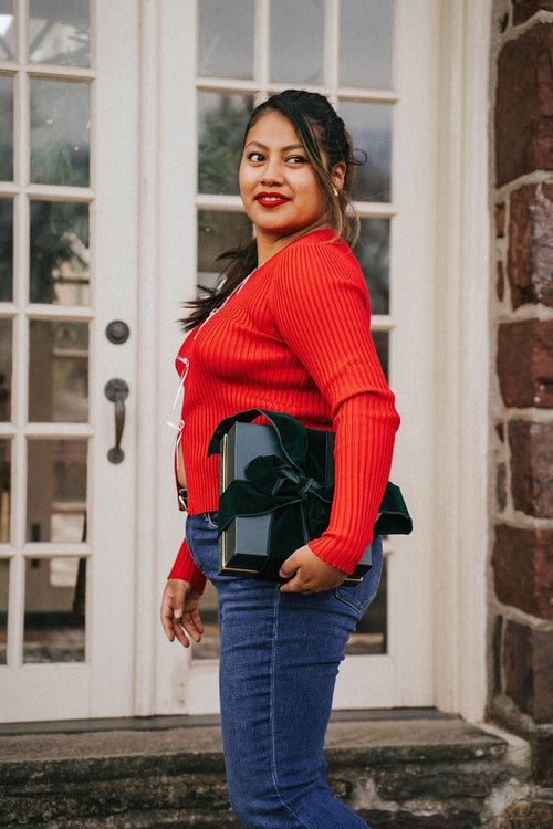 Alice Bow Cutout Top-Red