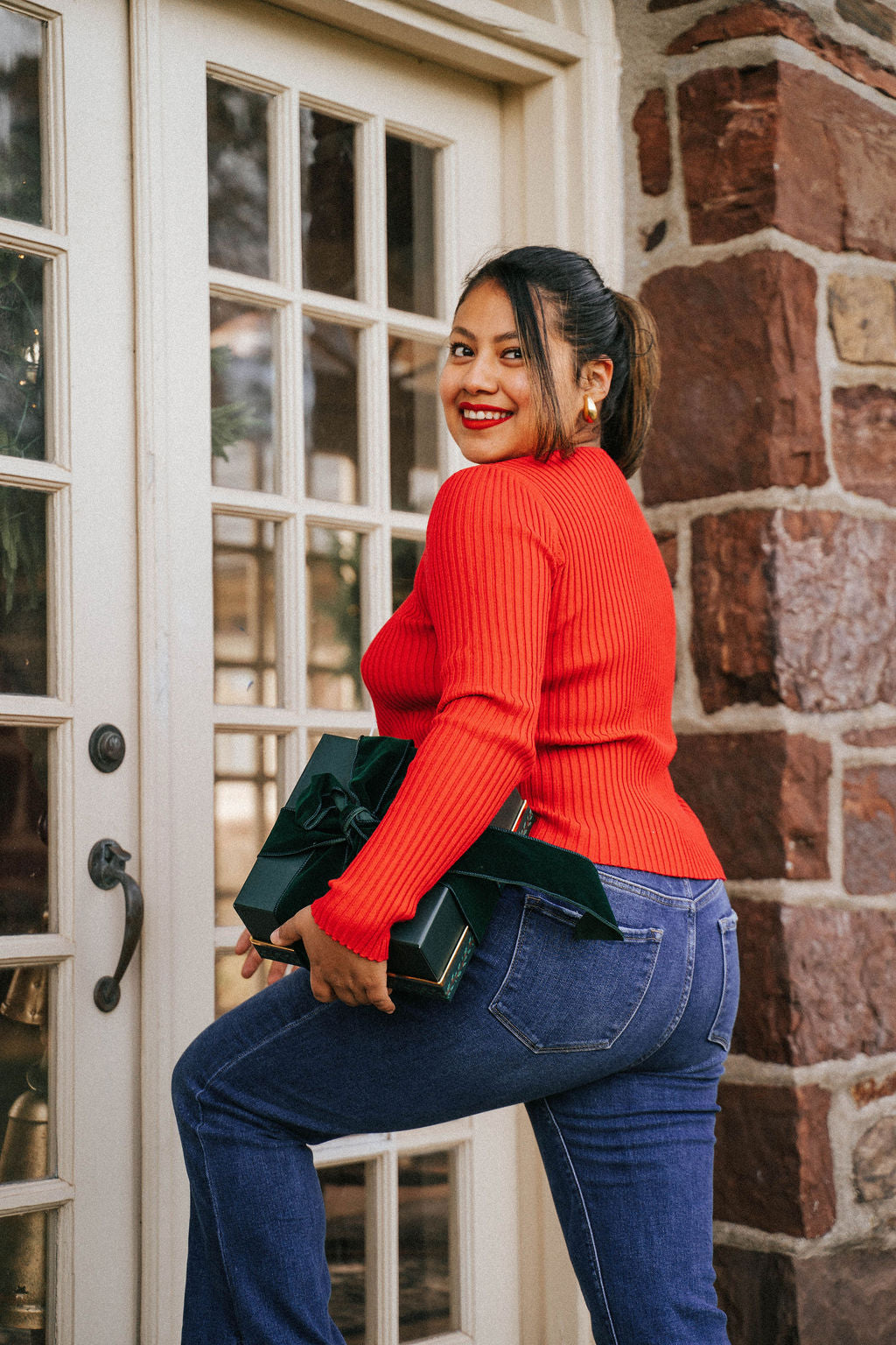Alice Bow Cutout Top-Red