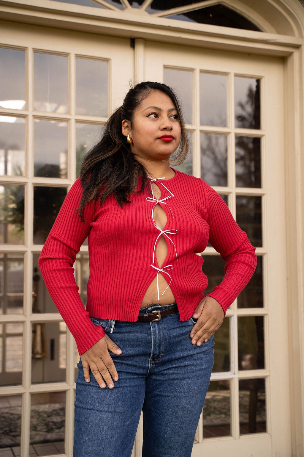 Alice Bow Cutout Top-Red