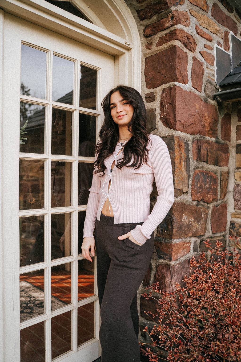 Alice Bow Cutout Top-Pink