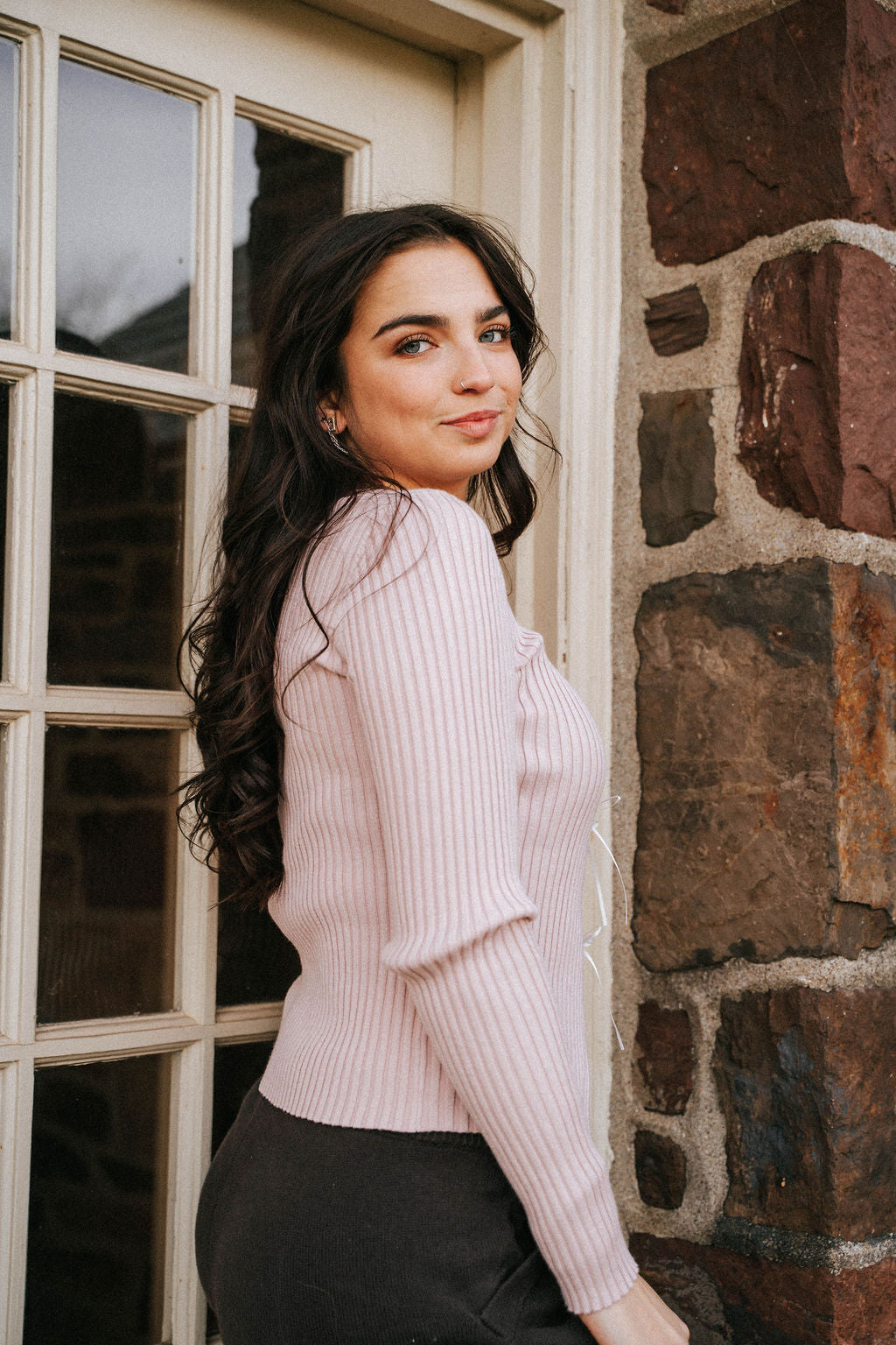 Alice Bow Cutout Top-Pink