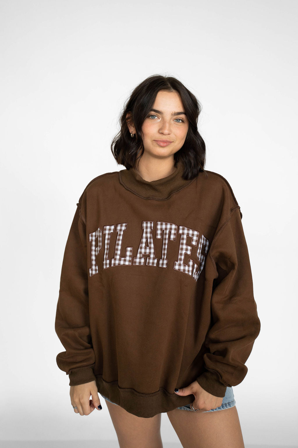 Chocolate Gingham Pilates Mockneck Sweatshirt