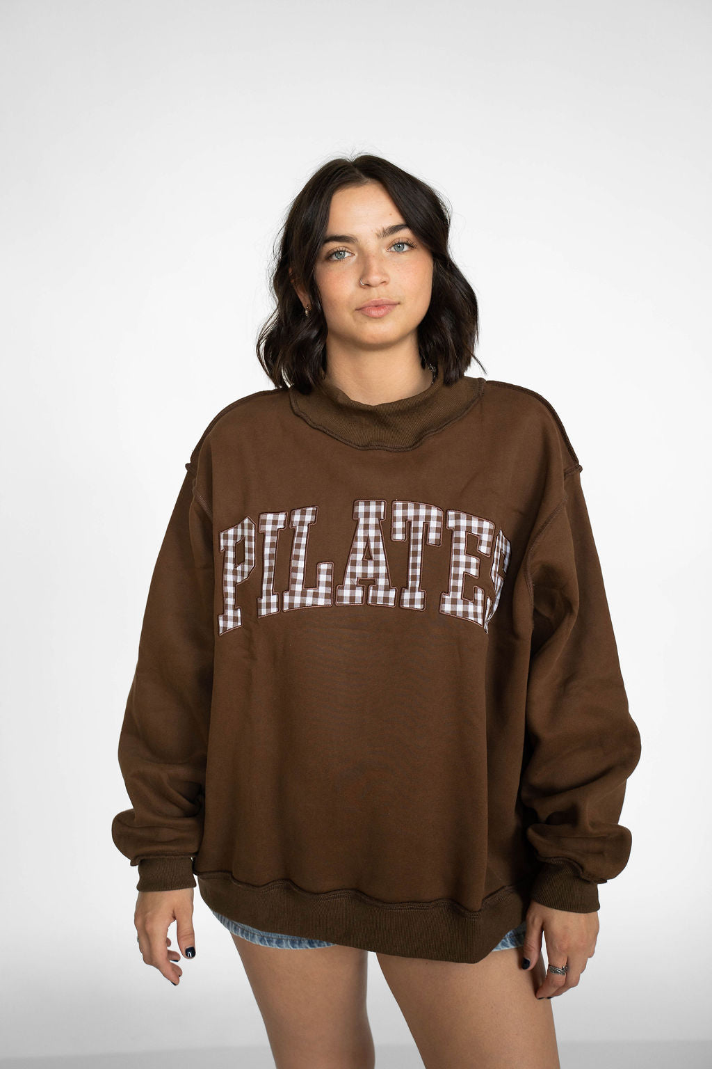 Chocolate Gingham Pilates Mockneck Sweatshirt