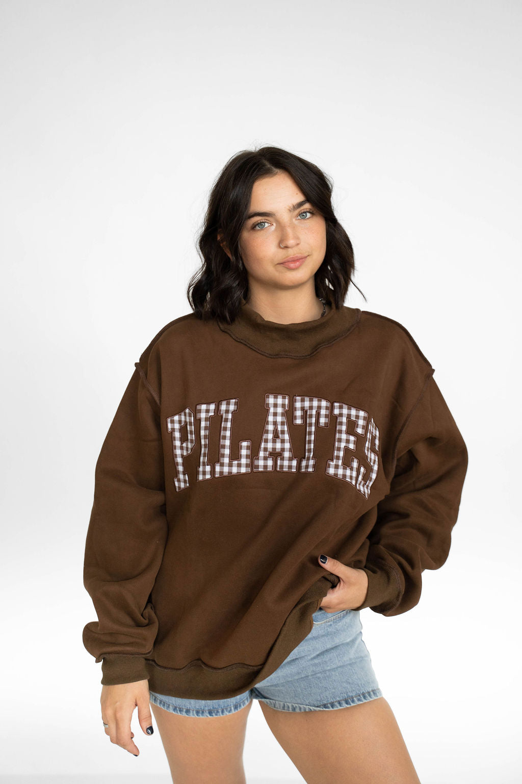 Chocolate Gingham Pilates Mockneck Sweatshirt