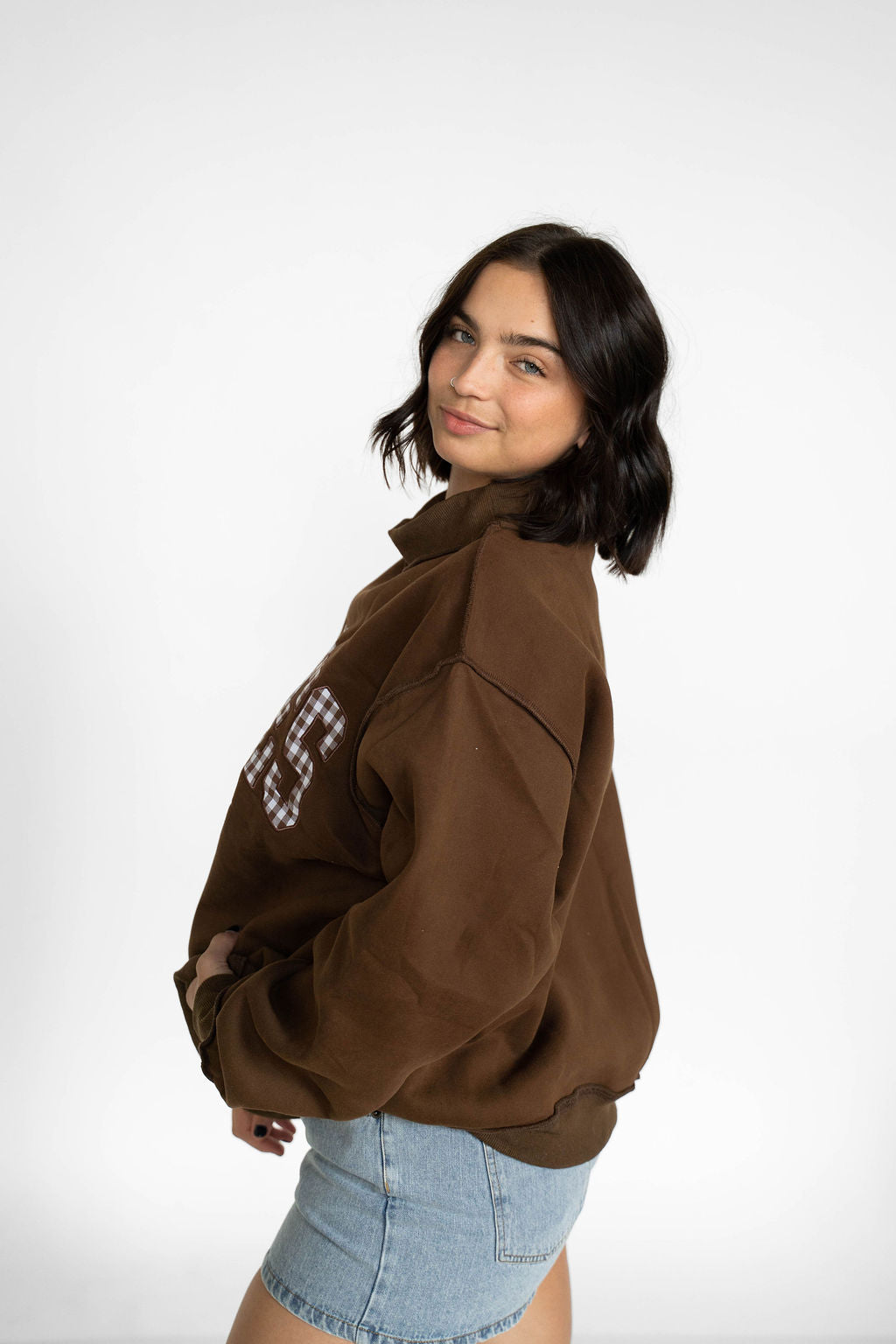 Chocolate Gingham Pilates Mockneck Sweatshirt