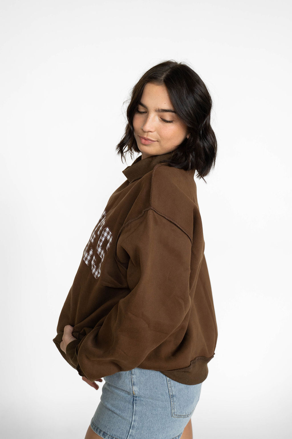Chocolate Gingham Pilates Mockneck Sweatshirt