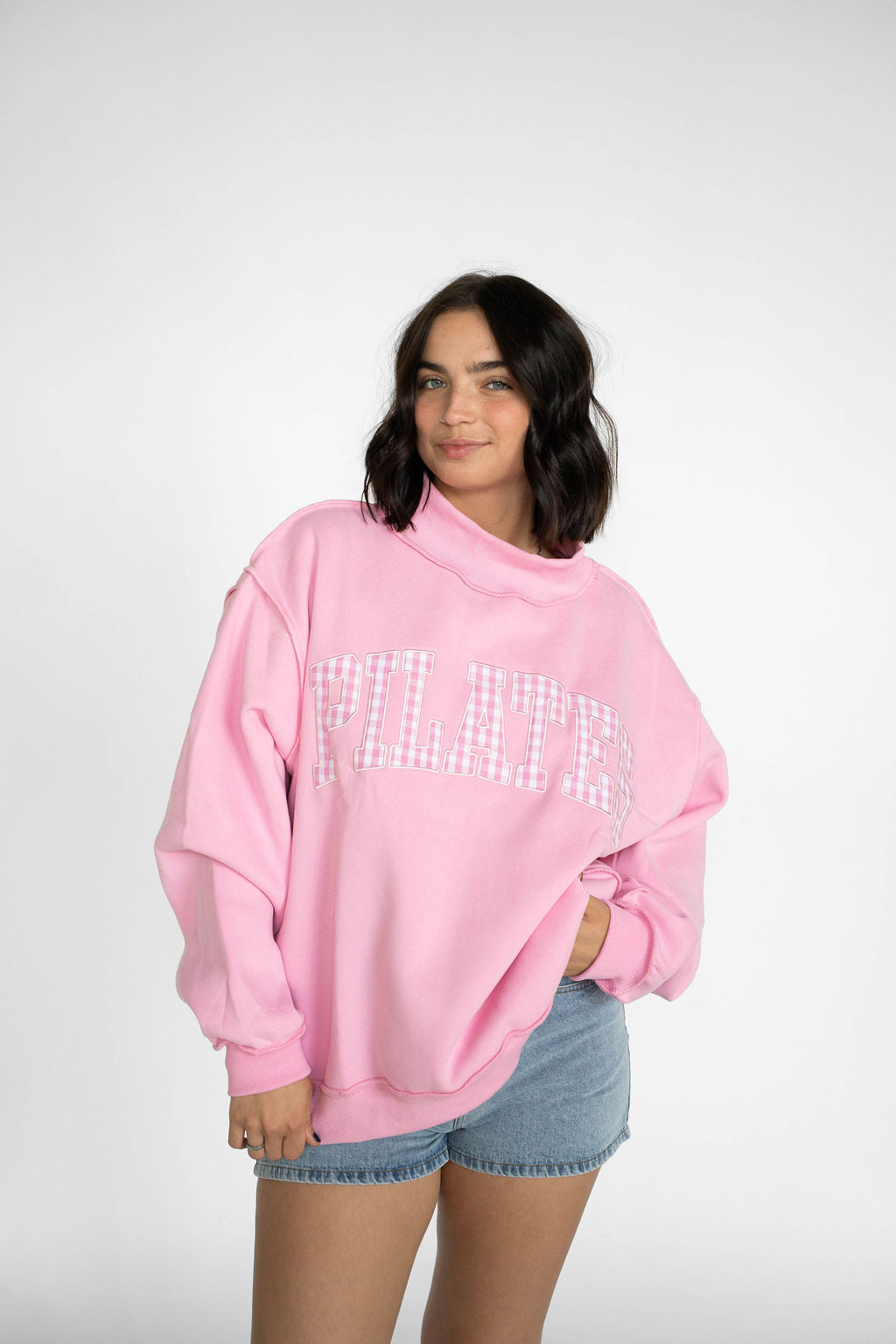 Pink Gingham Pilates Mockneck Sweatshirt