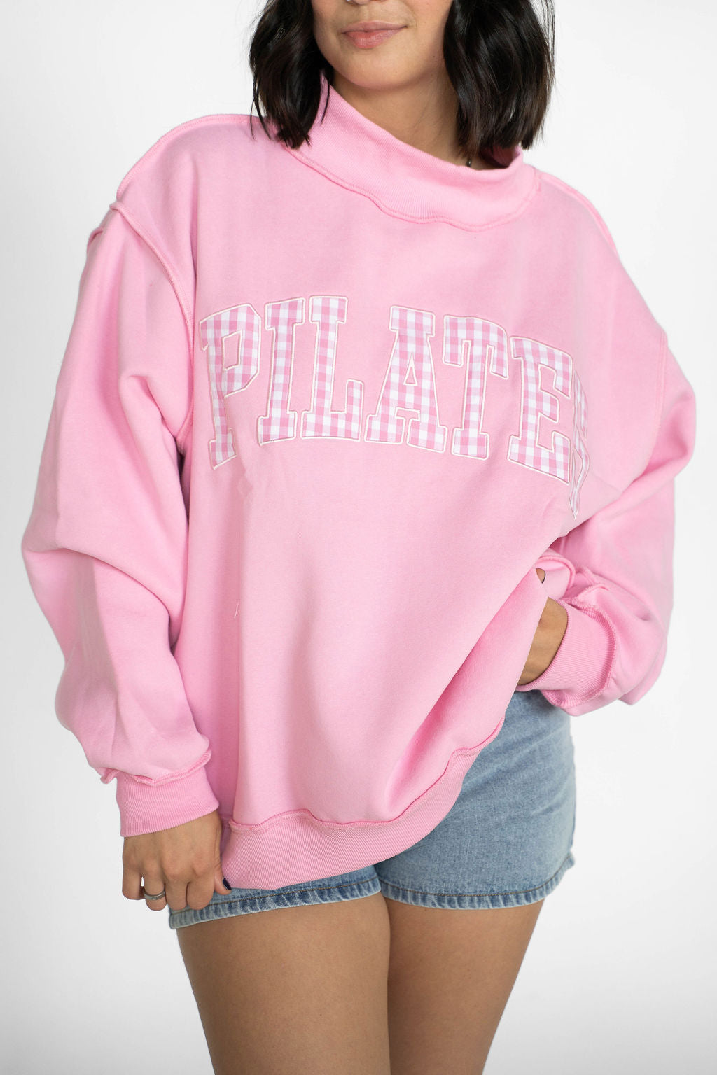 Pink Gingham Pilates Mockneck Sweatshirt