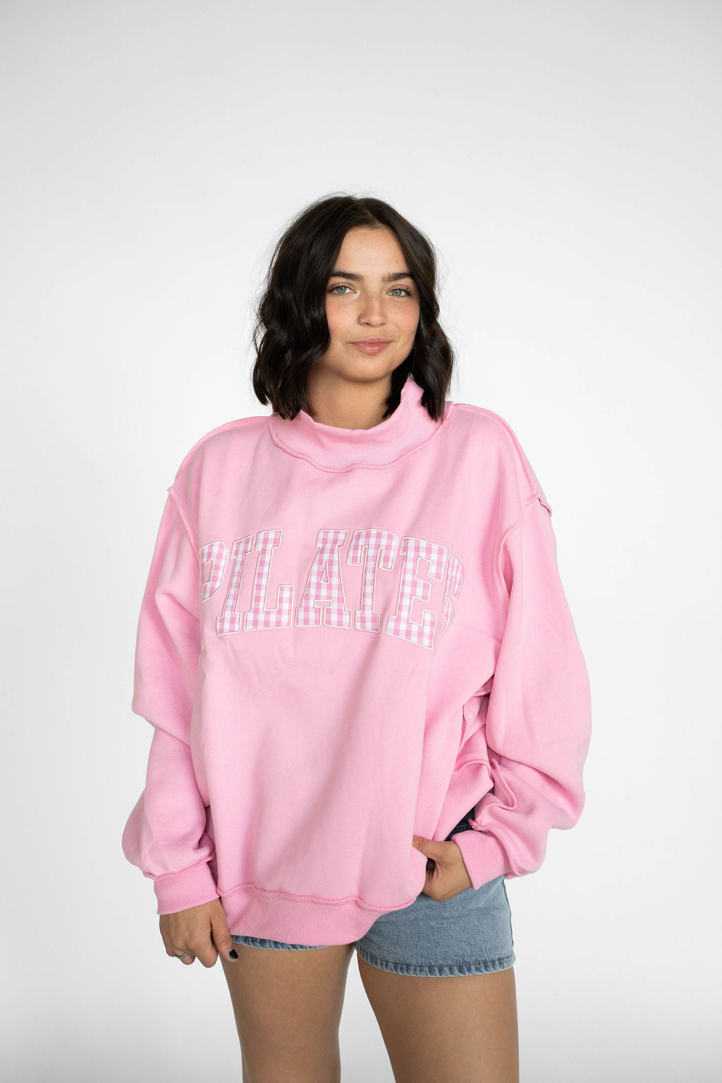 Pink Gingham Pilates Mockneck Sweatshirt
