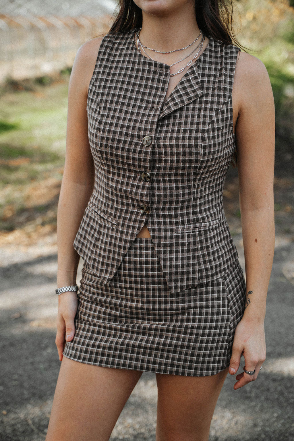English Cottage Plaid Vest Top