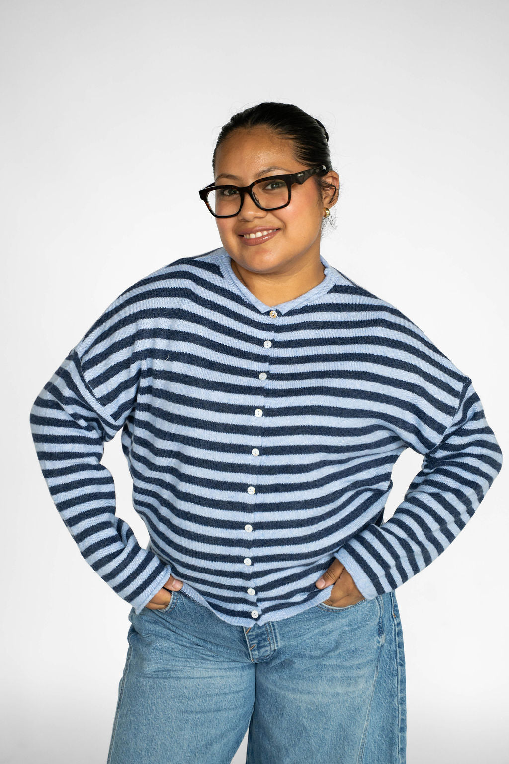 Sunlit Coast Stripe Cardigan – Harbor Blue