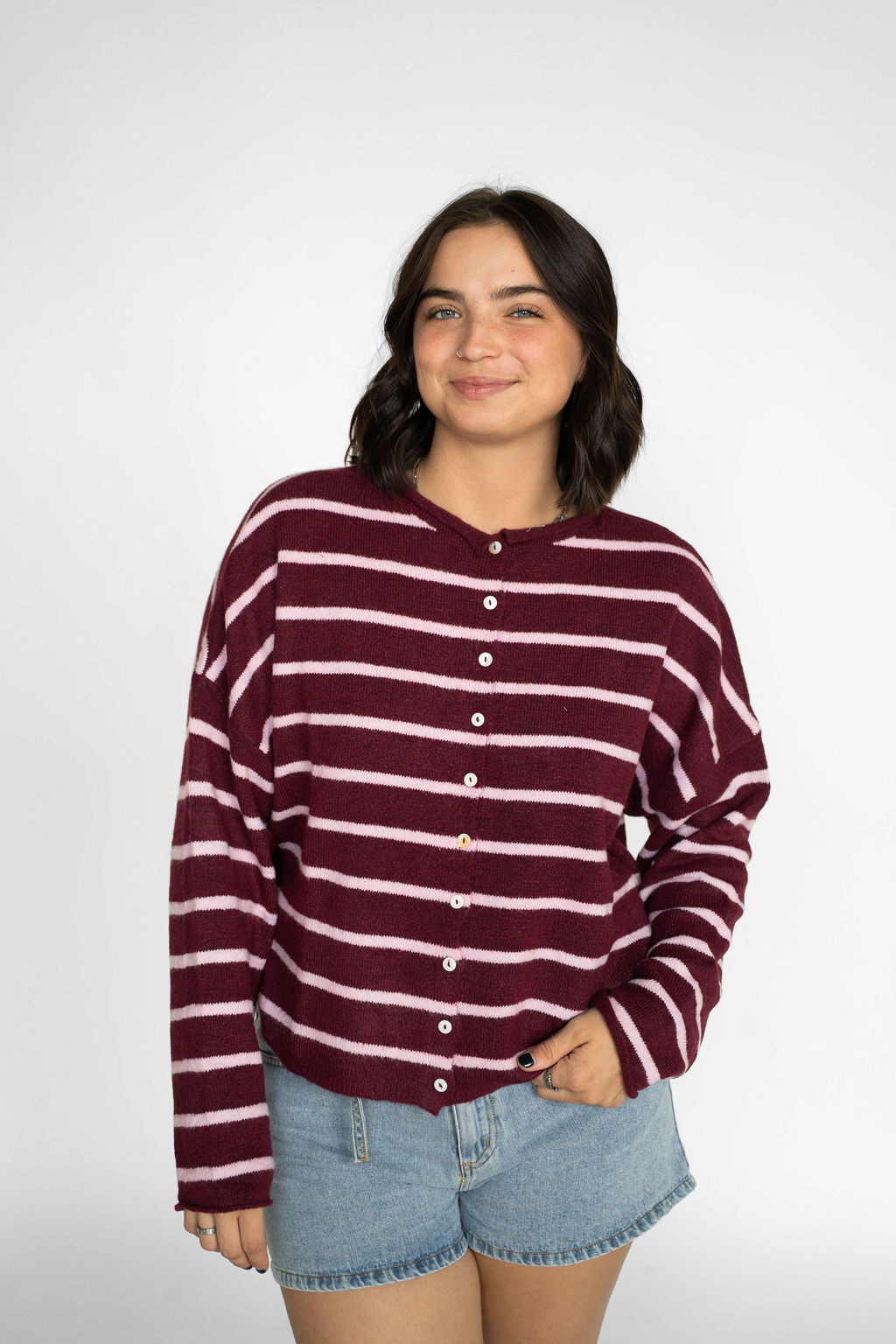 Coastline Stripe Cardigan – Merlot & Blush
