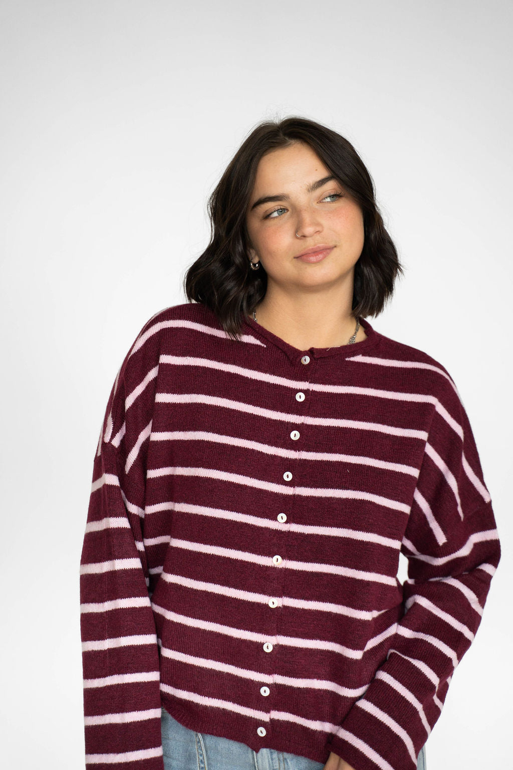 Coastline Stripe Cardigan – Merlot & Blush