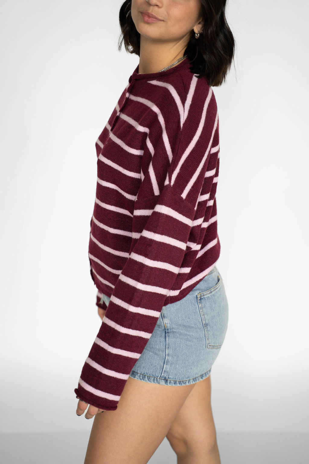 Coastline Stripe Cardigan – Merlot & Blush