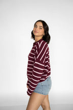Coastline Stripe Cardigan – Merlot & Blush