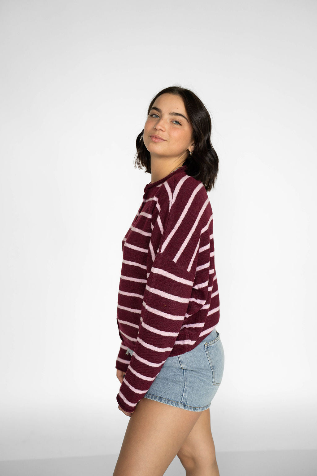 Coastline Stripe Cardigan – Merlot & Blush