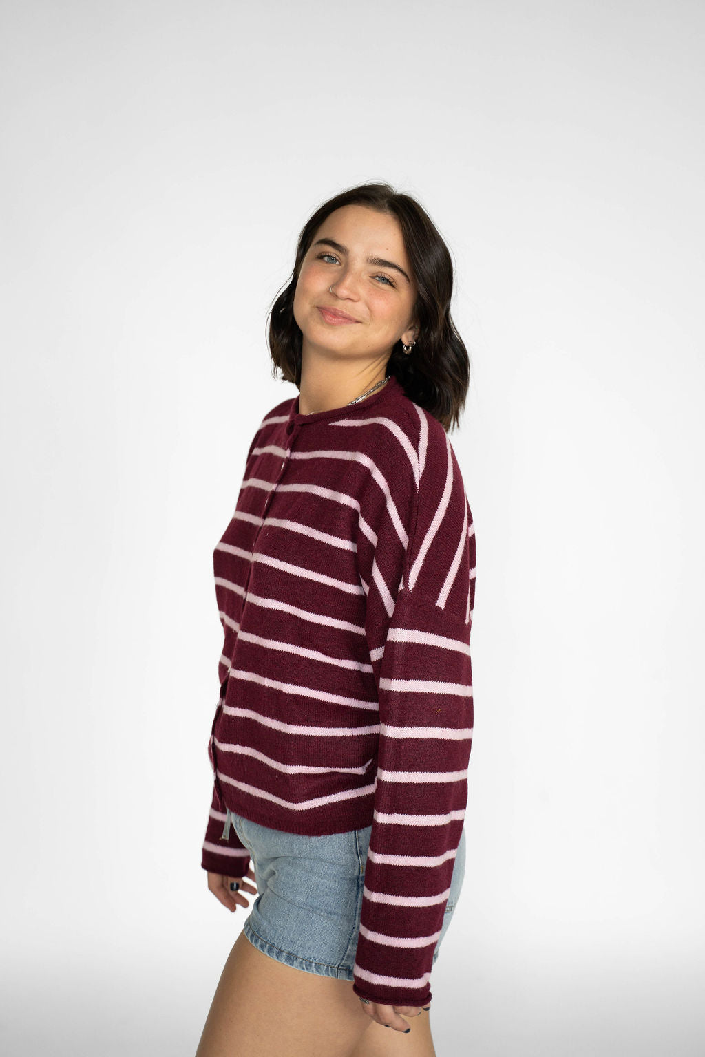 Coastline Stripe Cardigan – Merlot & Blush