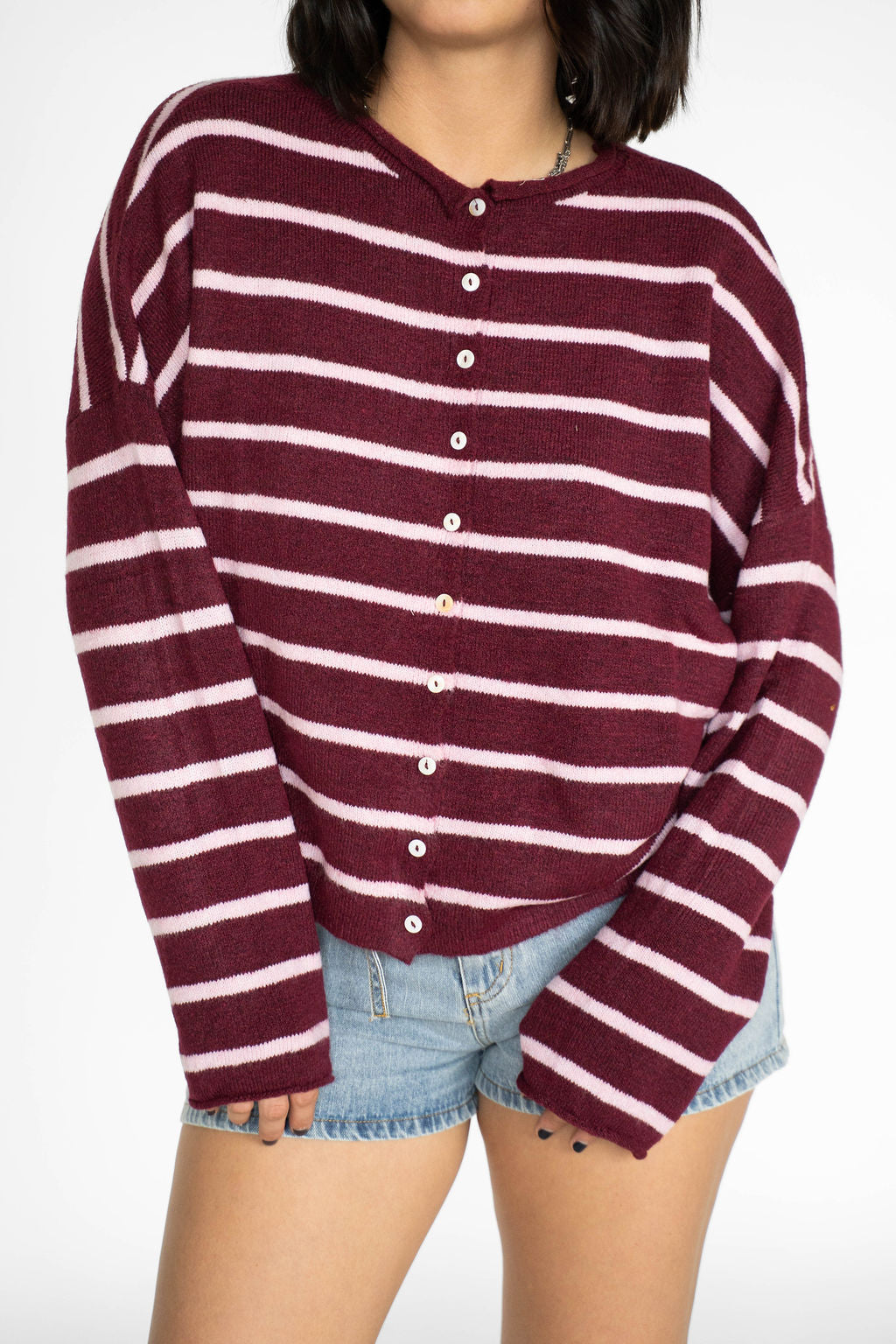 Coastline Stripe Cardigan – Merlot & Blush