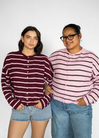 Coastline Stripe Cardigan – Merlot & Blush