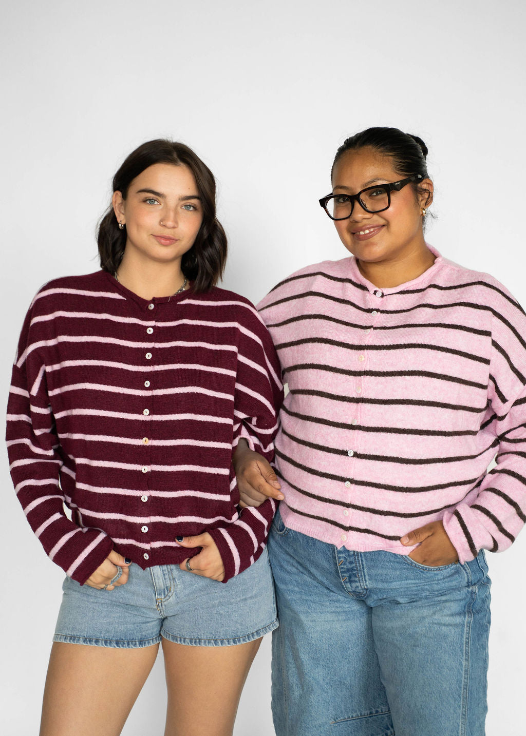 Coastline Stripe Cardigan – Merlot & Blush