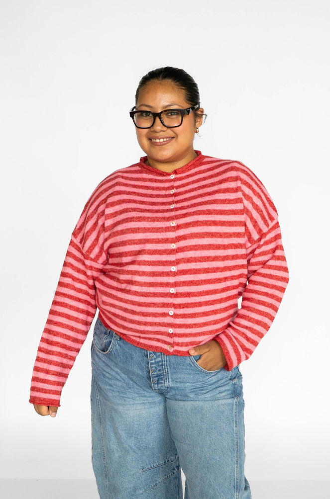 Sunlit Coast Stripe Cardigan – Strawberry Sorbet