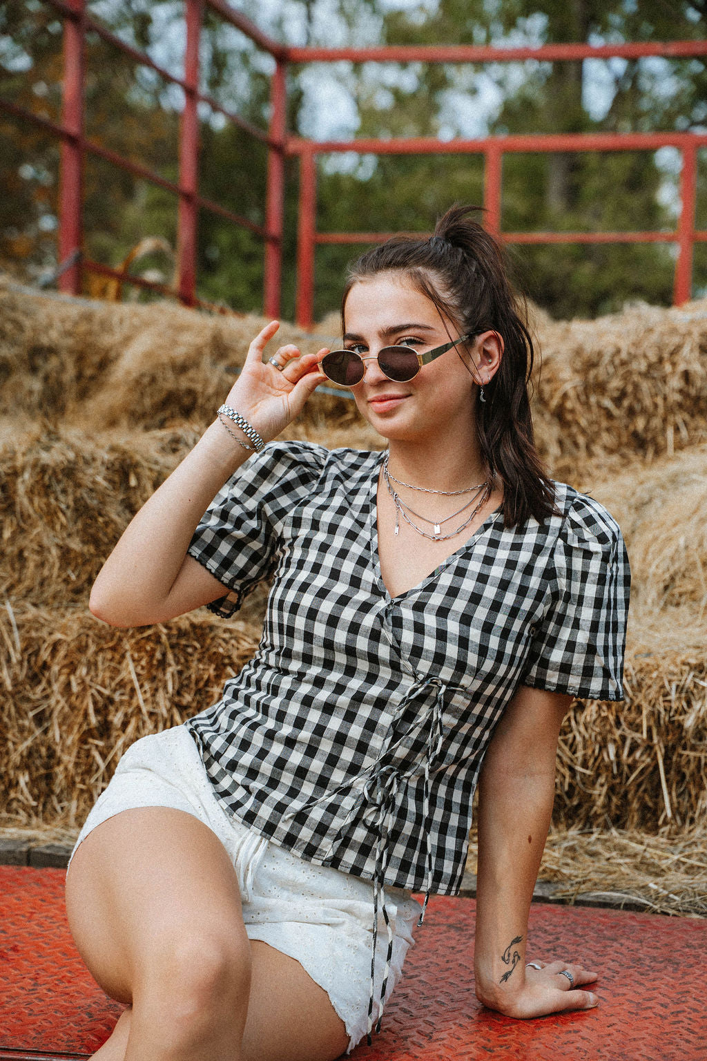Meadow Gingham 100% Cotton Wrap Top