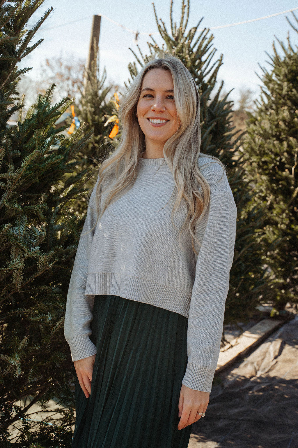 Everly Reversible Bow Sweater – Heather Grey