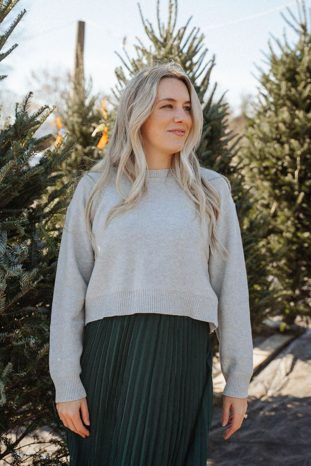 Everly Reversible Bow Sweater – Heather Grey