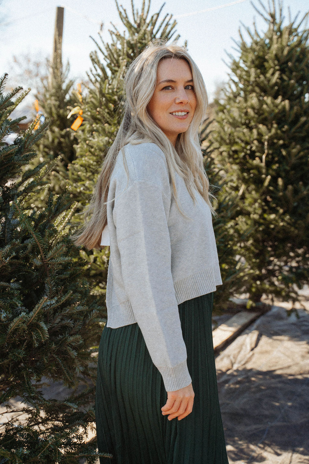 Everly Reversible Bow Sweater – Heather Grey