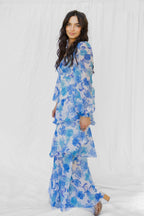 Blue Floral Guest Of Long Sleeve Dress
