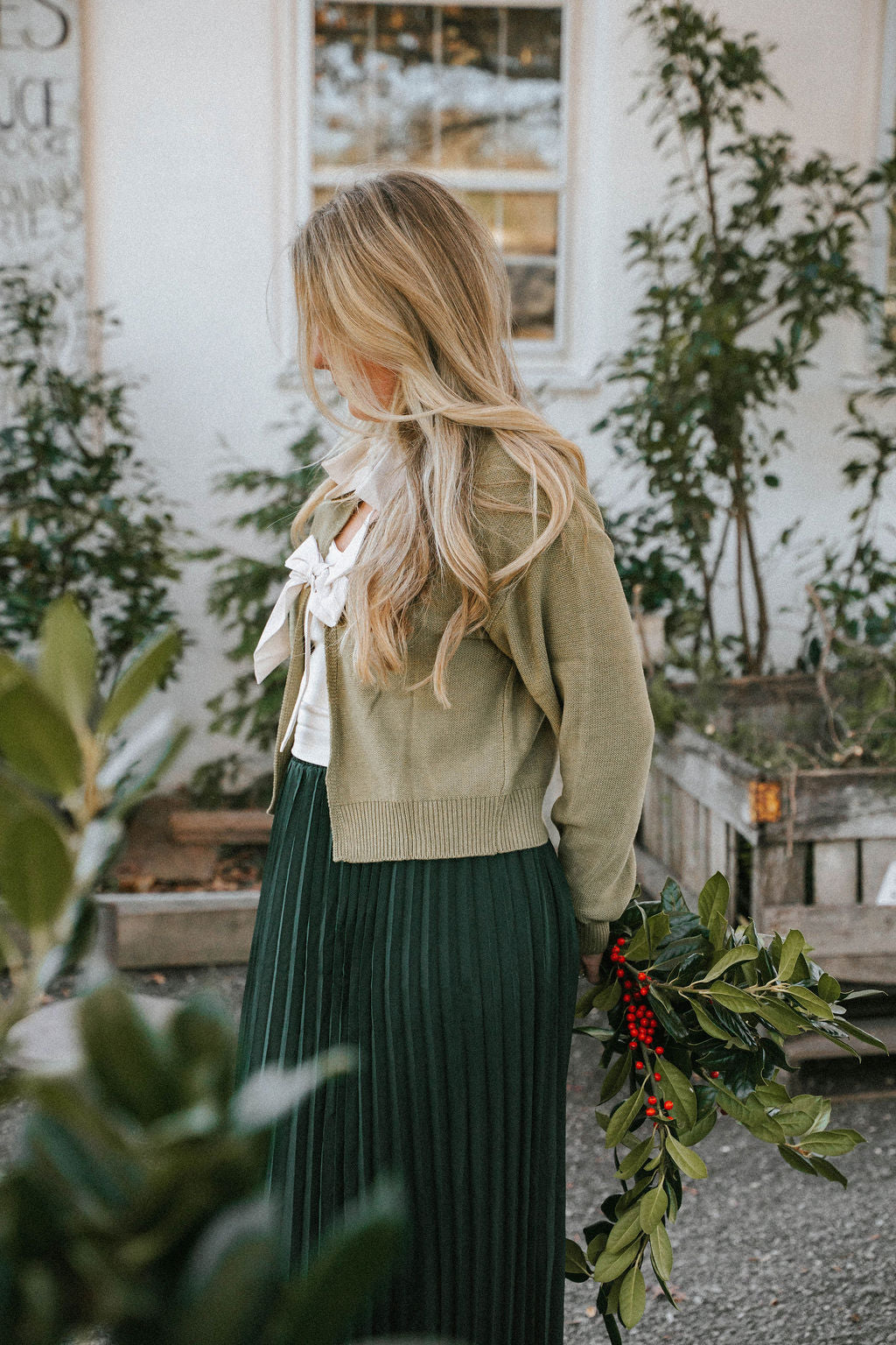 Everly Reversible Bow Sweater- Sage