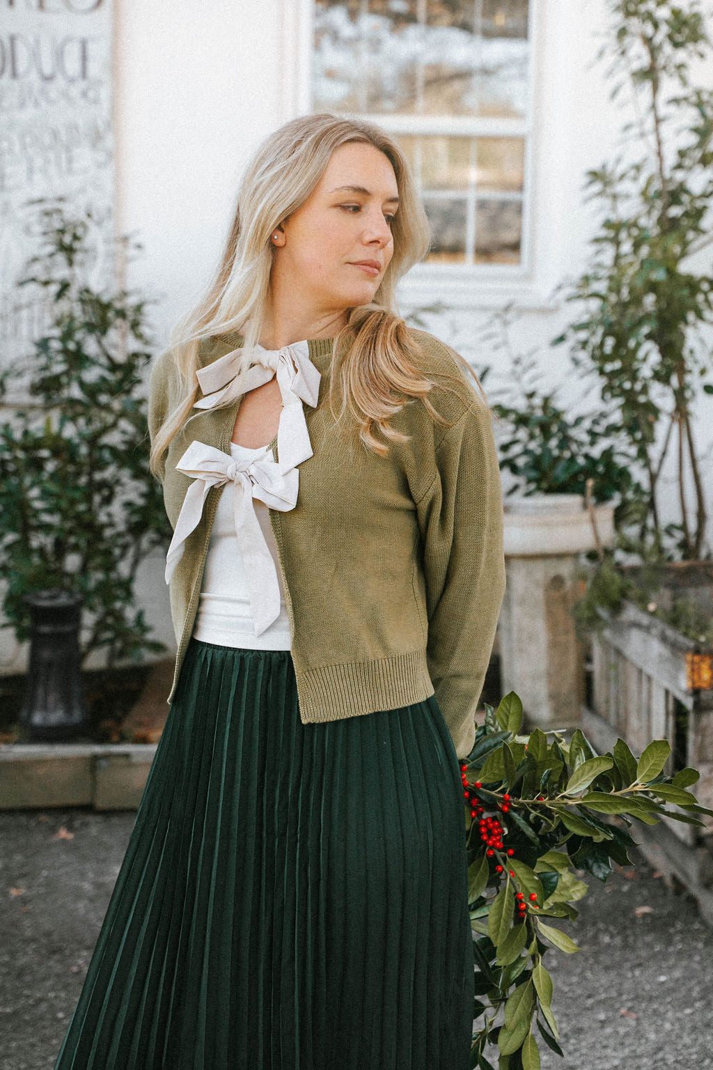 Everly Reversible Bow Sweater- Sage