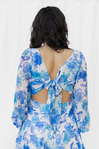 Blue Floral Guest Of Long Sleeve Dress