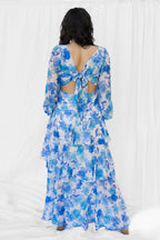 Blue Floral Guest Of Long Sleeve Dress