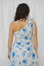 Asymmetrical Blue White Floral Dress