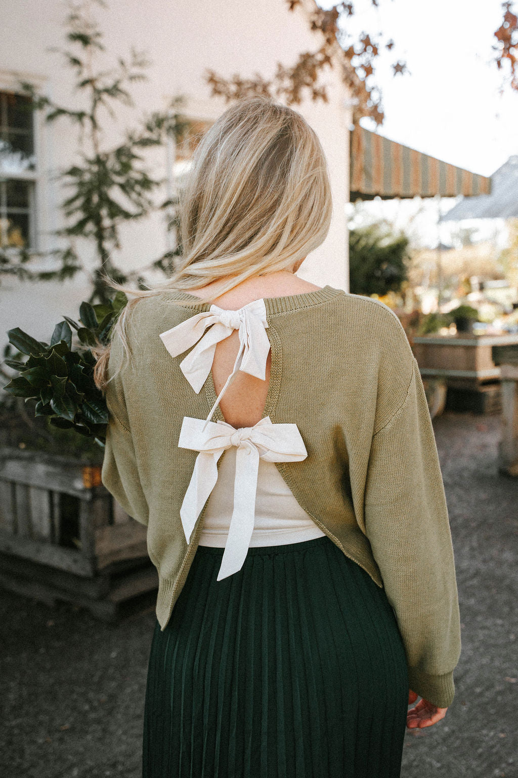 Everly Reversible Bow Sweater- Sage