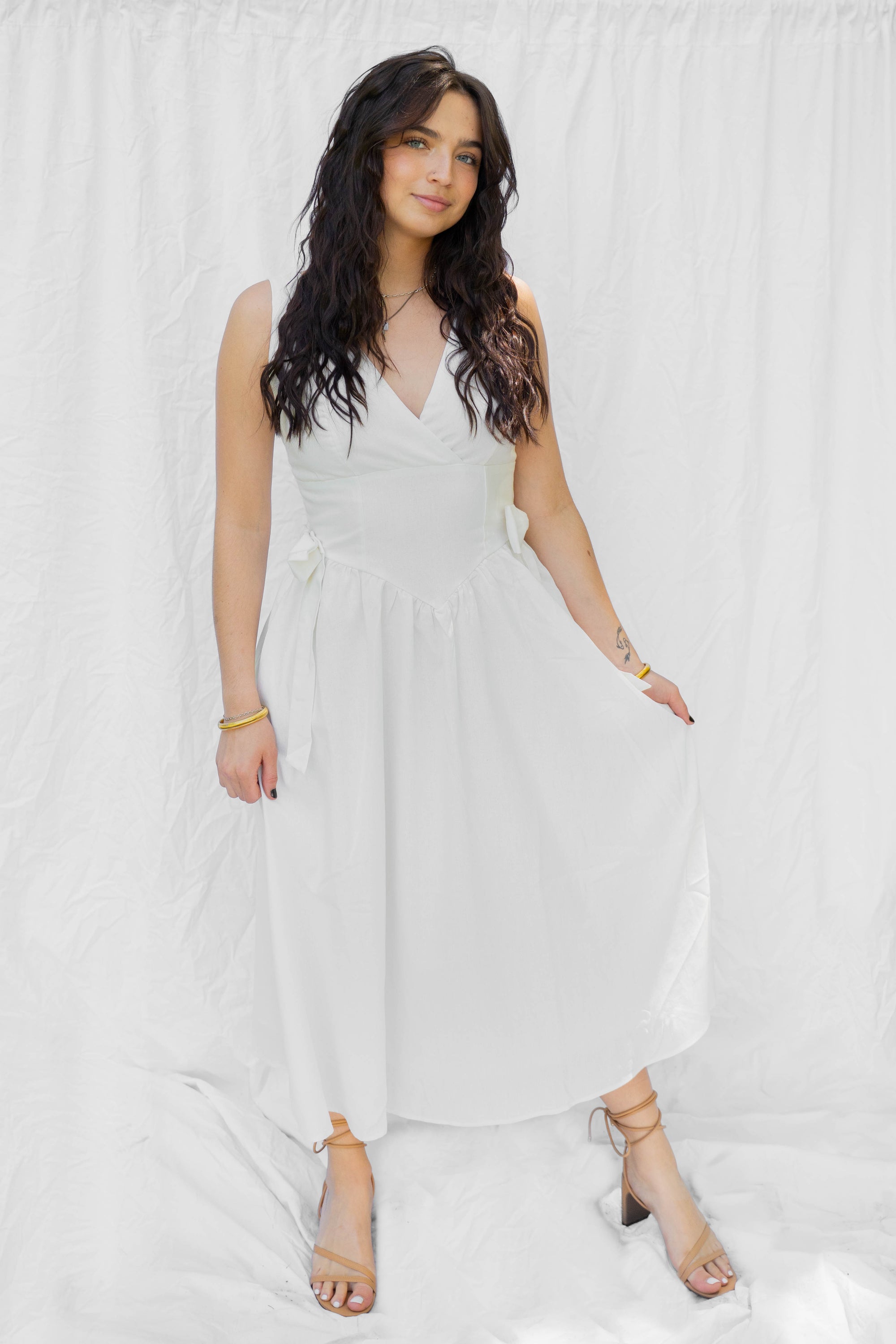White Side Bow 100% Cotton Dress