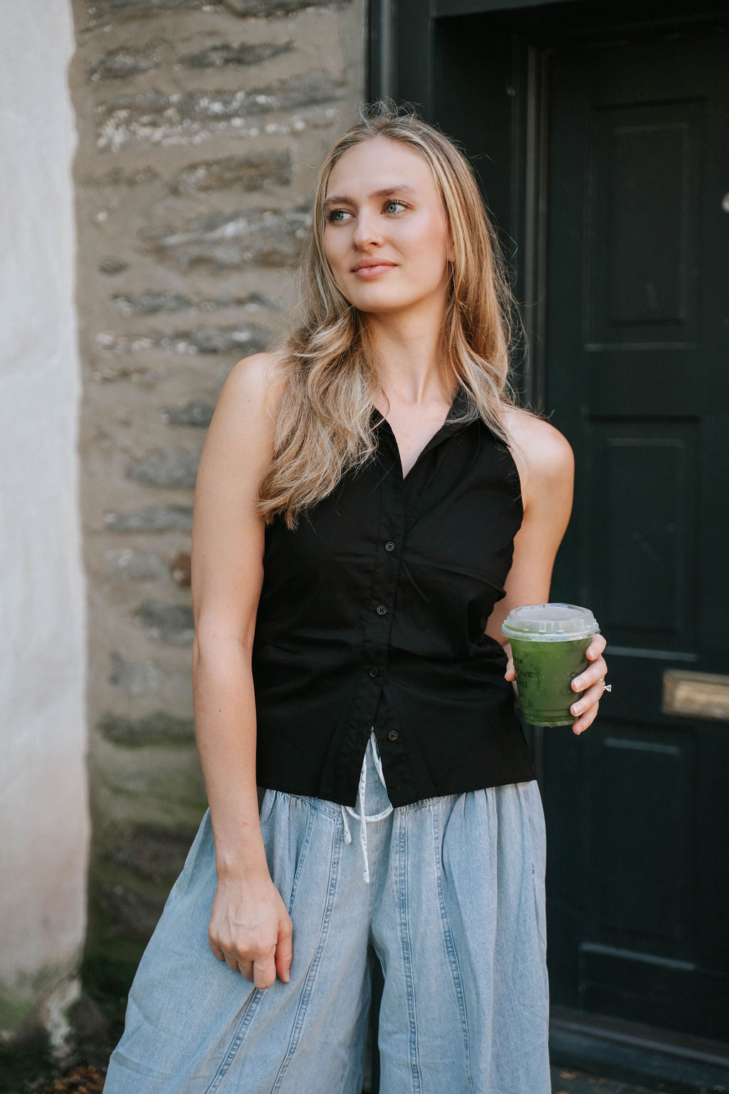 Haisley Ruched Sides Halter Top- Black