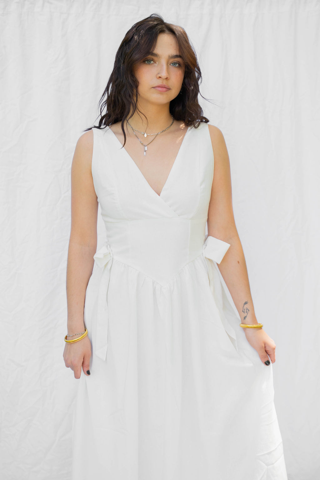 White Side Bow 100% Cotton Dress
