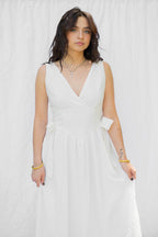 White Side Bow 100% Cotton Dress