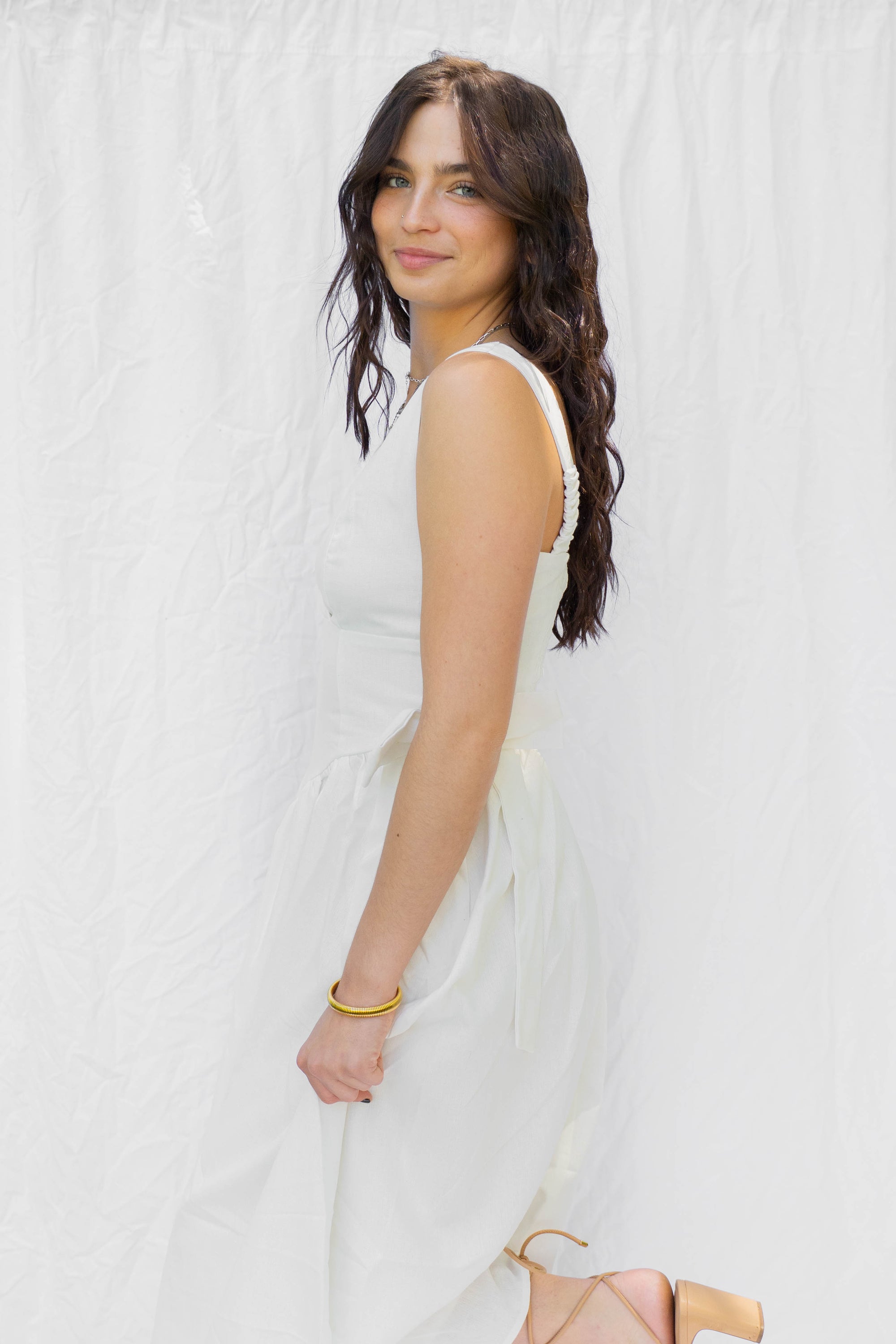White Side Bow 100% Cotton Dress
